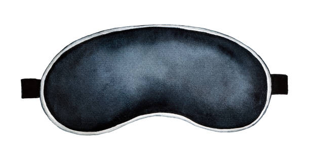 Black satin sleep mask for eye covering, for rest and relaxation. One single object; simple, classical traditional design. Hand drawn watercolour graphic drawing on white background, isolated. eye mask stock illustrations