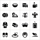 Day spa related icons. All white strokes/shapes are cut from the icons and merged allowing the background to show through.