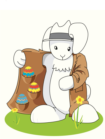 Grey Easter Bunny Selling Easter eggs on the blackmarket vector