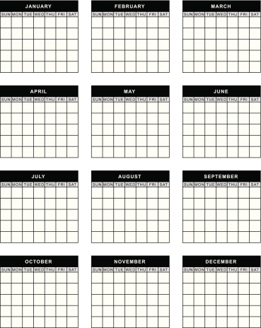 Blank 12-Month Calendar - English