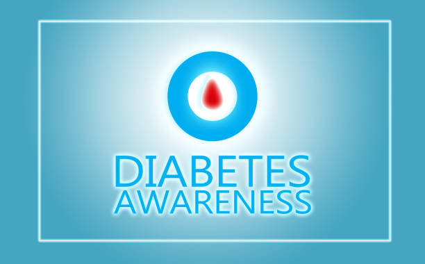 Blue circle with blood drop, world diabetes day concept Blue circle with blood drop, world diabetes day concept, diabetes awareness diabetes awareness month stock illustrations