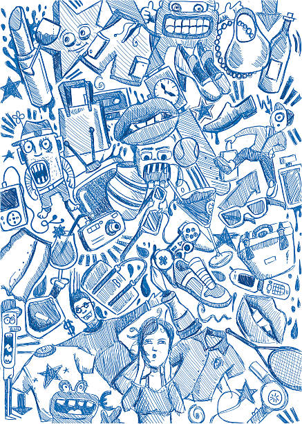blue pencil shopping background vectorimage free created with graphic tablet; Sketchy drawing; no opening paths; big jpeg including (350dpi); only two blue layer; ballpoint pen stock illustrations