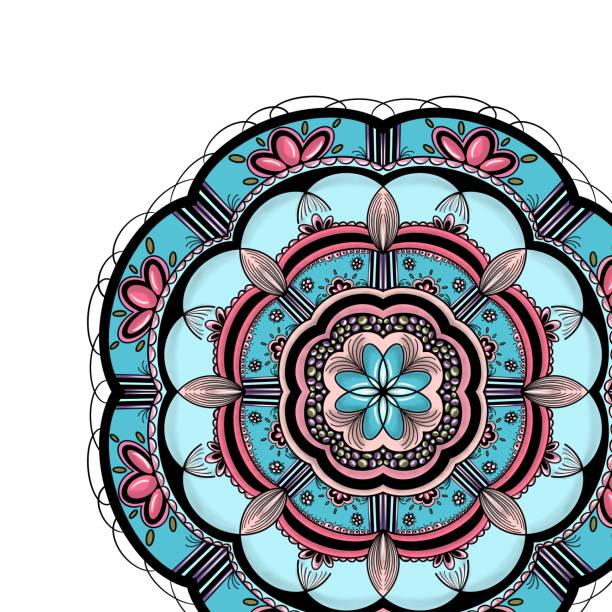 Blue powder and pink flower mandala vector art illustration