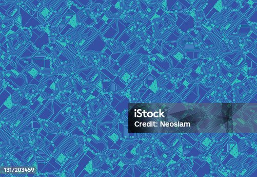 istock Blue Printed Circuit Board (PCB) with detailed texture 3D Illustration for background 1317203459