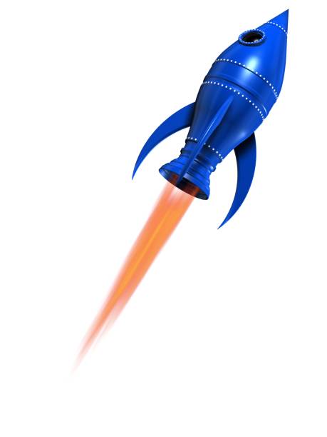 Blue Retro Styled Rocket Ship Over White vector art illustration