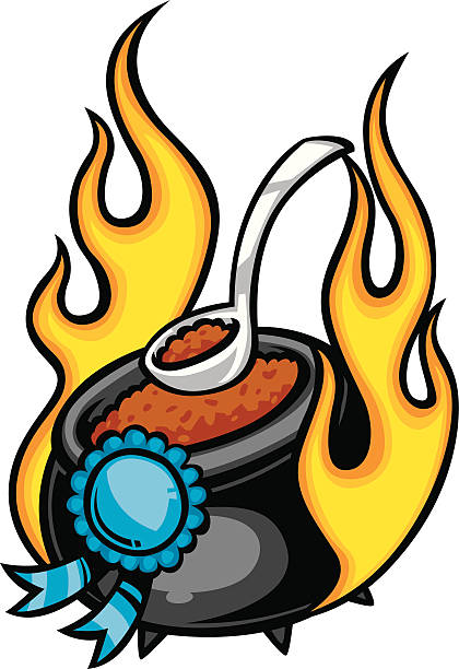 blue ribbon chili flaming chili pot with blue ribbon cooking competition stock illustrations