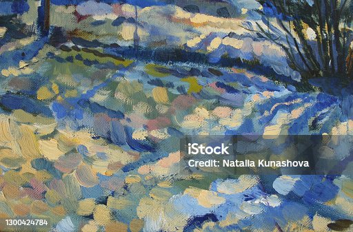 istock Blue yellow white abstract oil painting on canvas texture background. Snow winter or sky. Art creative brushstroke object for textile, card, wallpaper, wrapping, sketchbook, coloring book 1300424784