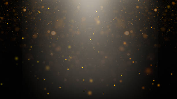 Blurred Particles in the Golden Light Beam over Black Background vector art illustration