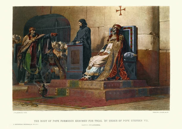 ilustrações de stock, clip art, desenhos animados e ícones de body of pope formosus exhumed for trial by stephen vi - pope