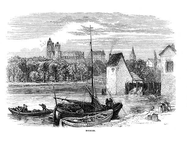 Bourges old print - from 1864 magazine vector art illustration
