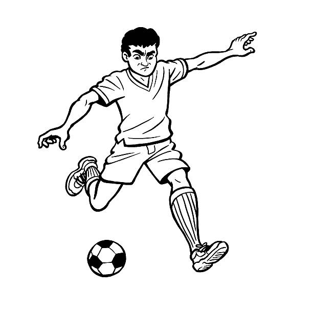 Boy Playing Soccer Boy Playing Soccer black and white football stock illustrations