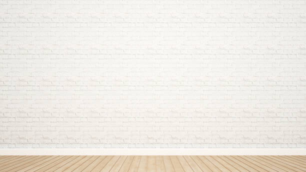 brick wall and wood floor in room for artwork brick wall and wood floor in room for artwork - 3d rendering store backgrounds stock illustrations