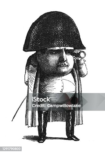 istock British satire comic caricatures illustrations - short stubby Napoleon Bonaparte looking through a spy glass 1291790800