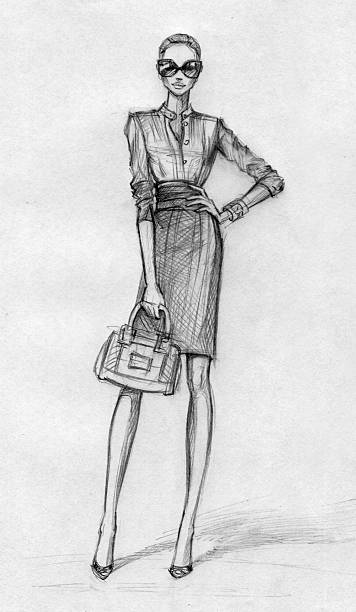Business woman (black-and-white)  fashion sketches stock illustrations