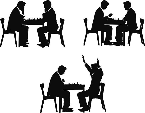 Businessmen intellectually challenging each other playing chess Businessmen intellectually challenging each other playing chess chess silhouettes stock illustrations