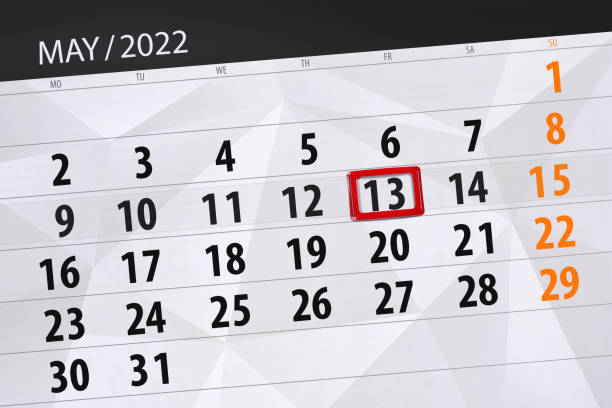 Calendar planner for the month may 2022, deadline day, 13, friday Calendar planner for the month may 2022, deadline day, 13, friday. friday the 13th stock illustrations