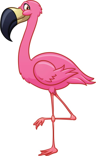 Cartoon drawing of a pink flamingo from the side