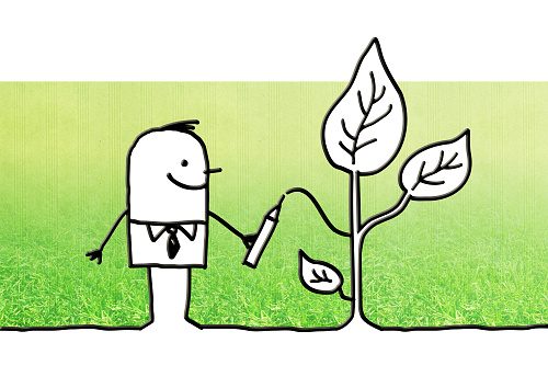 Cartoon Mann Zeichnen Eine Wachsende Pflanze Stock Vektor Art Und Mehr Bilder Von Blatt Pflanzenbestandteile Istock