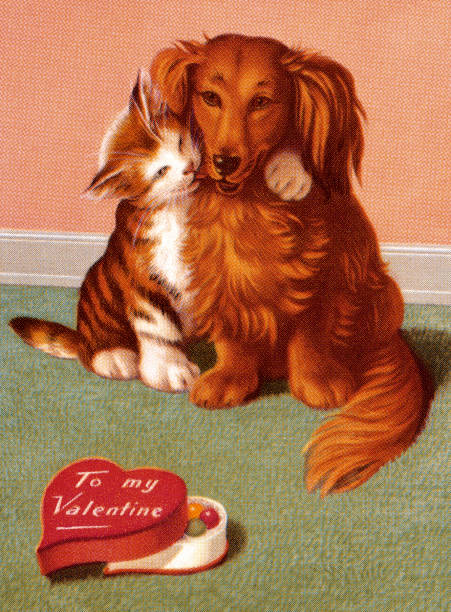 ilustraciones, imágenes clip art, dibujos animados e iconos de stock de gato y perro de san valentín - candy canes