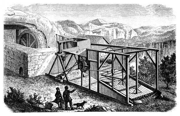 Centrifugal washing machine for gold mining in the Urals Illustration of a Centrifugal washing machine for gold mining in the Urals water wheel stock illustrations
