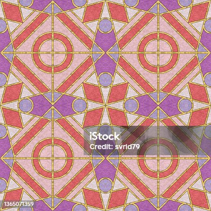 istock Ceramic tile pattern. Modern ornament. Geometric seamless pattern. Illustration in stained glass style. Geometric openwork. Art deco. Print for wallpaper, T-shirts, linens or wrapping, textile 1365071359