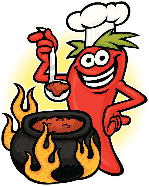 chili chef cartoon chili pepper is a chef cooking chili for a chili cook off cooking competition stock illustrations