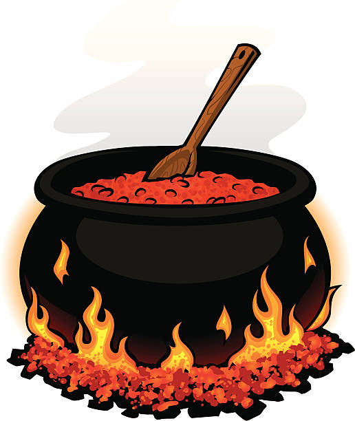 chili pot pot of chili cooking on hot coals cooking competition stock illustrations
