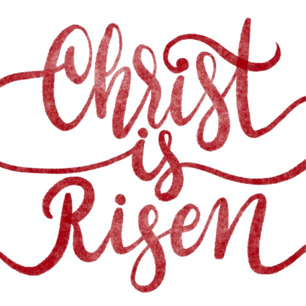 Christ is Risen. Easter Calligraphy lettering hand drawn Watercolor text.  easter sunday stock illustrations