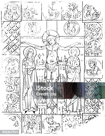 istock Christ on the cross, metal cutting from the year 1100 816367944