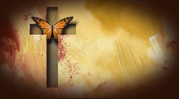 illustrations, cliparts, dessins animés et icônes de croix chrétienne avec fond de papillon nouvelle vie symbolique - good friday background