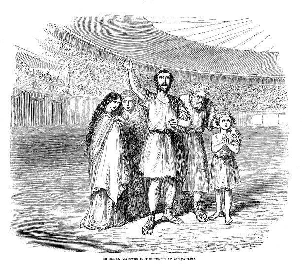 Christian martyrs in circus Roman city of Alexandria Old print vector art illustration