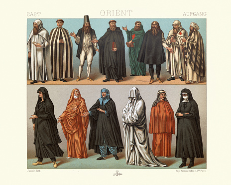 Vintage illustration History of fashion, Christian monks and nuns of the East, 19th Century. Templars, Carmelites, Capuchins