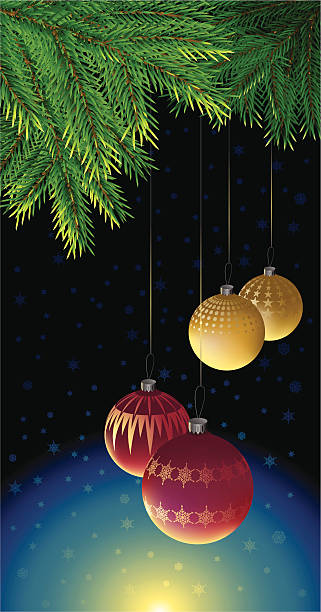 Christmas Balls hanging on Tree vector art illustration