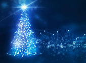 istock Christmas in Digital Space with Christmas Tree Made of Network Connections 1050827512