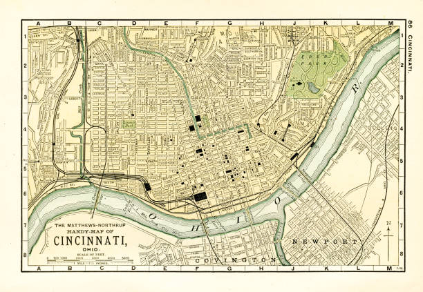Cincinnati map 1898 Map from the Complete Handy Atlas of the World - 1898 cincinnati stock illustrations