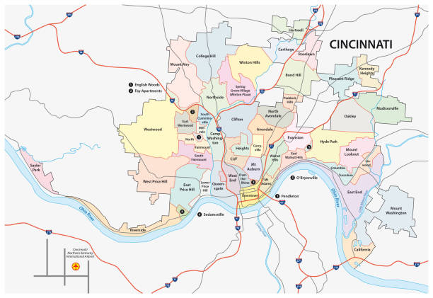Cincinnati road and neighborhood map Cincinnati road and neighborhood vectormap cincinnati stock illustrations