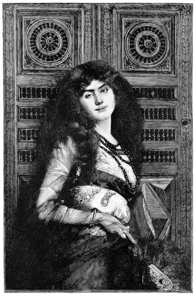 Circassian Beauty by Gustave Courtois - 19th Century Circassian Beauty by Gustave-Claude-Etienne Courtois (circa 19th century). Vintage etching circa late 19th century. Courtois stock illustrations