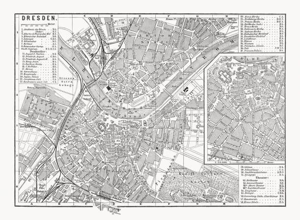 City map of Dresden, Saxony, Germany, wood engraving, published in 1893 vector art illustration