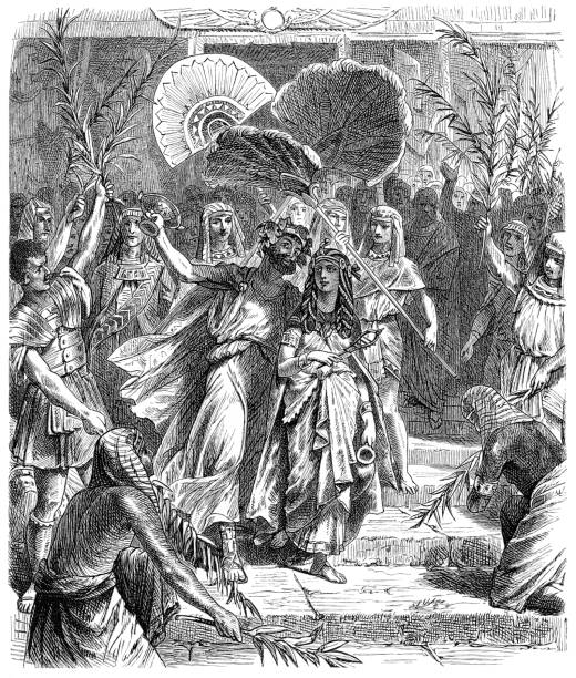 stockillustraties, clipart, cartoons en iconen met cleopatra en triumvir mark antonius als isis en osiris illustratie 1880 - cleopatra