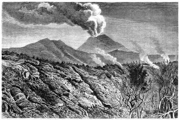illustrazioni stock, clip art, cartoni animati e icone di tendenza di eruzione nuvolosa del vesuvio nel 1872 - pompei