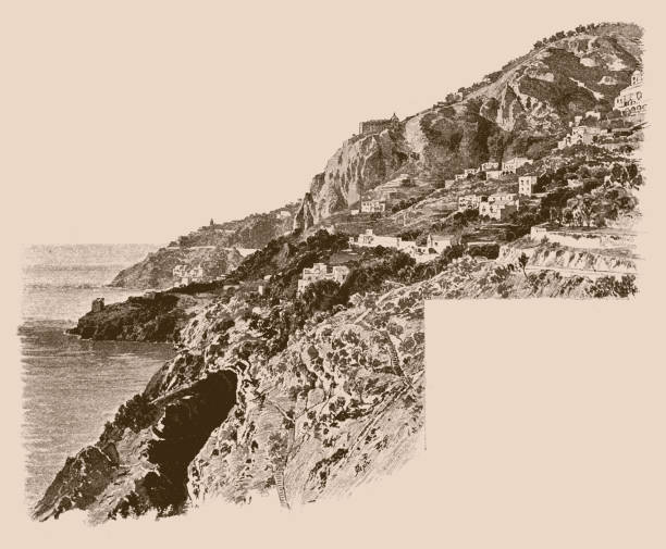 bildbanksillustrationer, clip art samt tecknat material och ikoner med kustväg till amalfi - european highway drone