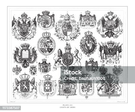 istock Coats of Arms Engraving Antique Illustration, Published 1851 1173387507