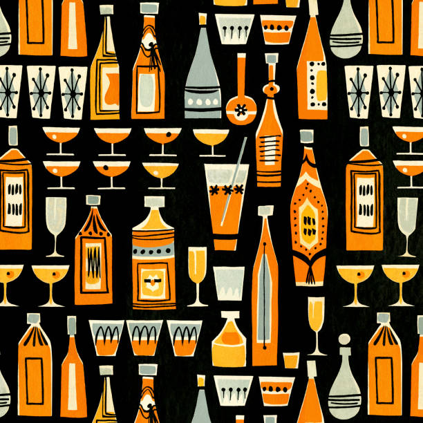 Cocktails and Liquor Bottle Pattern Cocktails and Liquor Bottle Pattern cocktail designs stock illustrations