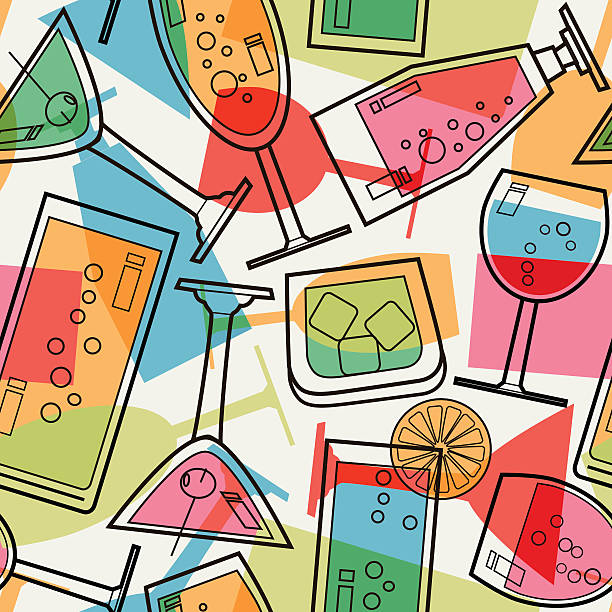 Cocktails seamless pattern outline styled seamless pattern cocktail patterns stock illustrations