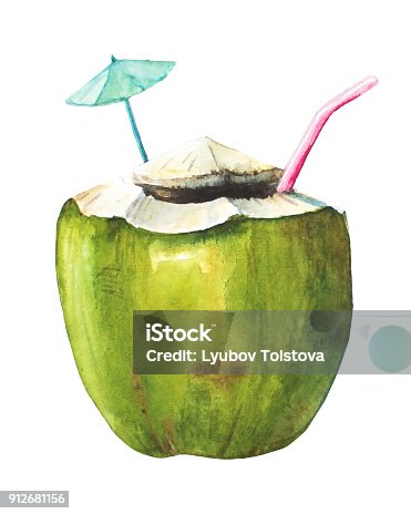 istock Coconut cocktail with pink straw 912681156