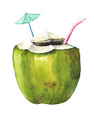 istock Coconut cocktail with pink straw 912681156
