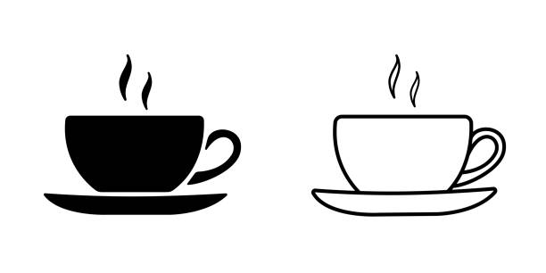 Coffee cup outline and silhouette icon Cup of coffee icon template black color editable. Coffe cup symbol icon isolated on white background. Outline and silhouette illustration for graphic and web design breakfast silhouettes stock illustrations