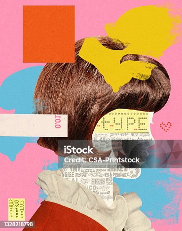 istock Collage illustration with headshot of woman 1328218798