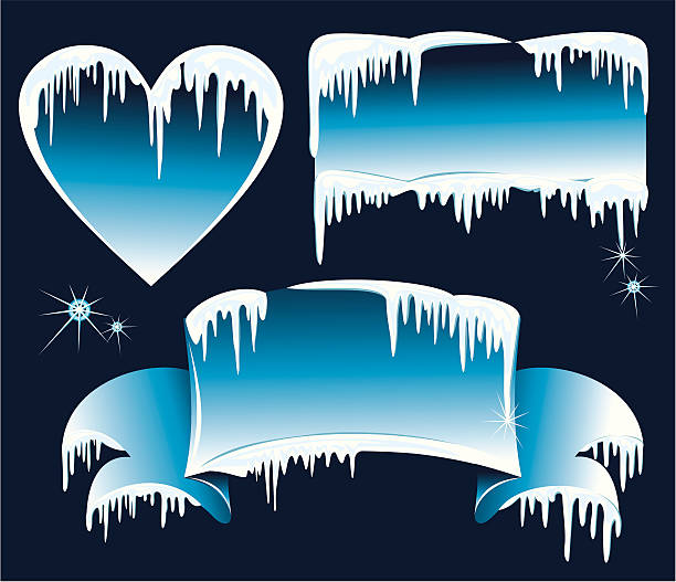 sammlung von winter banners mit icicles - kaltes herz stock-grafiken, -clipart, -cartoons und -symbole