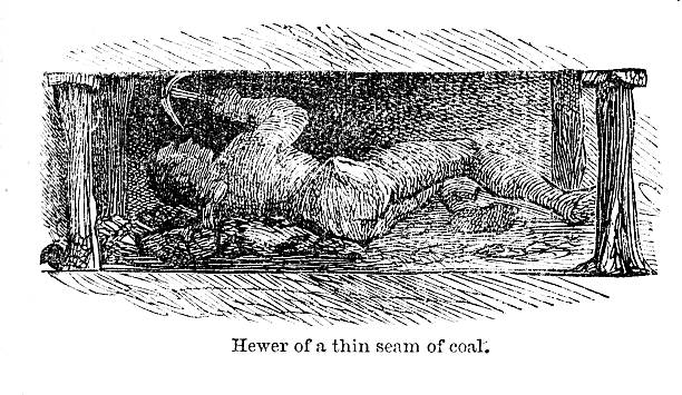 Colliery - below ground in coal mine from 1862 magazine vector art illustration